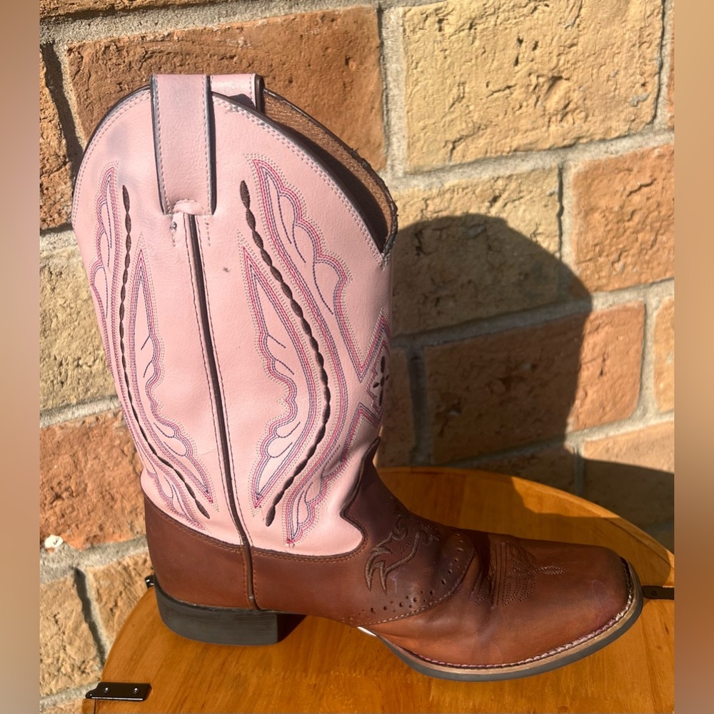 Justin Coffee Westerner Pink Luscious Cowgirl Women boot square toe-size 5.5 - Picture 10 of 11